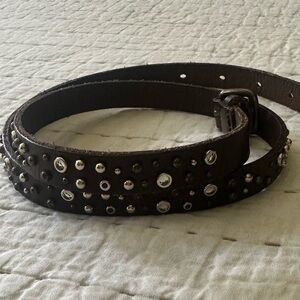 J.Crew studded dark brown belt with tarnished gold buckle